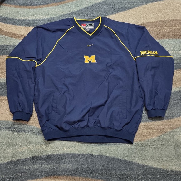 Vintage Nike Team MICHIGAN XXL Pullover V-Neck Windbreaker Jacket Anorak